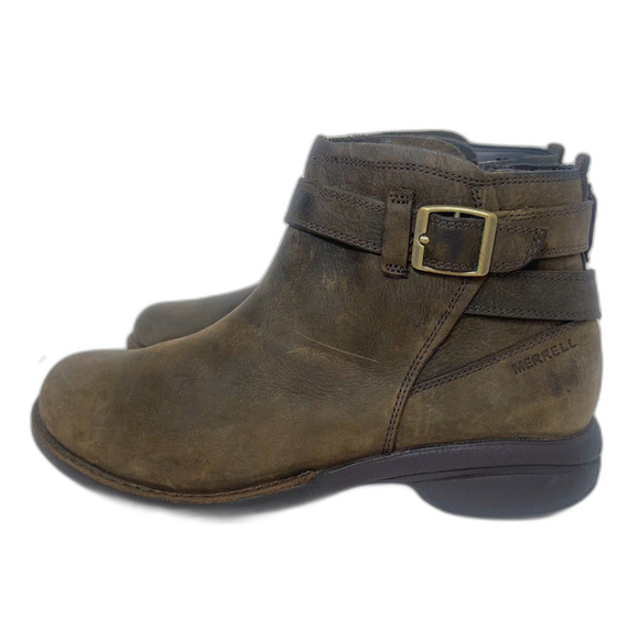 Merrell Andover Bluffs Waterproof Brown Leather Booties Ankle Boots Size 9 - Picture 2 of 11